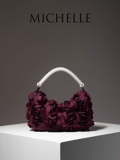 花卉印花女士手提包，珍珠装饰包，适合晚宴、派对、舞会、婚礼等场合，优雅女士钱包，女士礼物（图案随机发货）