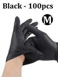 100只/包 一次性黑色丁腈手套，尺码S/M/L/XL可选。耐用家用清洁手套，适用于厨房、浴室、清洁、美容、染发和宠物护理（无包装盒）。 - 黑色的 - 查看 10