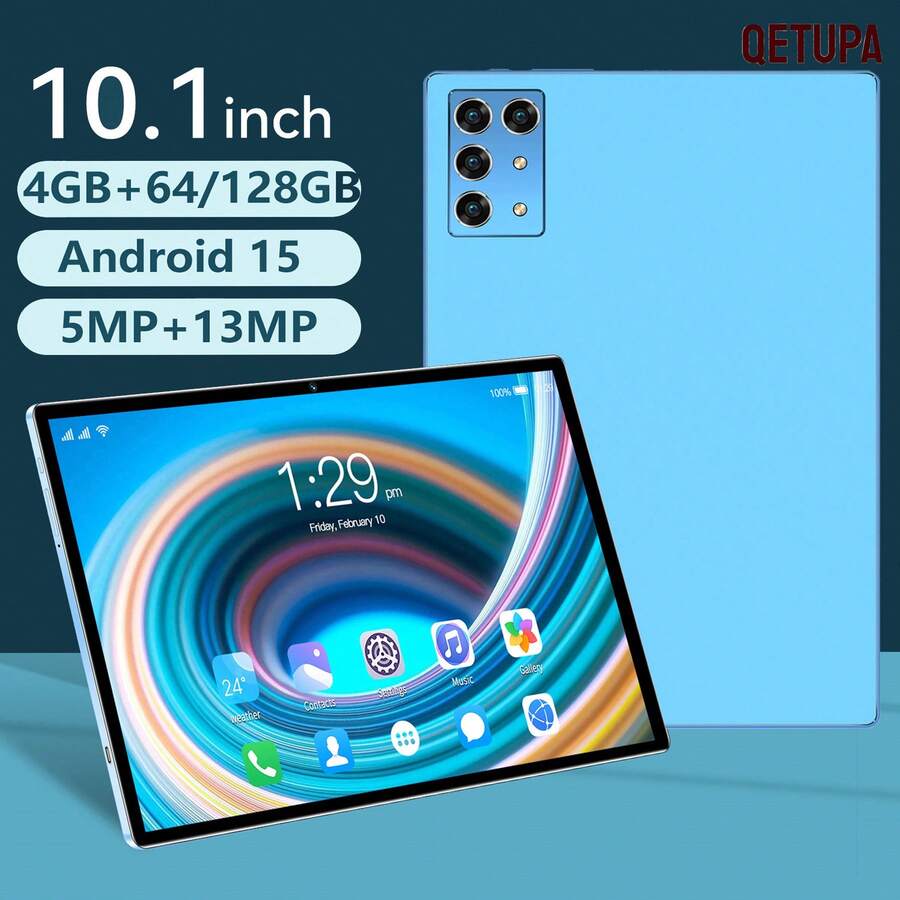 Qetupa 10.1英寸安卓15平板电脑,八核处理器,4GB内存,64GB/128GB存储空间,1280x800高清IPS触摸屏,GPS,500万像素前置摄像头,1300万像素后置摄像头,6000mAh电池,WiFi 6,蓝牙5.2,适合作为圣诞节、万圣节、感恩节、周年纪念日、复活节和其他节日的礼物。 - 藍色 - 查看 1