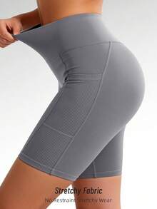 Soyun Quần short thể thao nữ ngoài trời kiểu dáng mới, thiết kế sọc bên thời trang, có túi đựng thẻ và điện thoại, tôn dáng vòng ba và hông đầy đặn, phù hợp cho tập thể dục, chạy bộ, leo núi, chơi golf, World Cup và các môn thể thao khác. - Xám - Xem 3