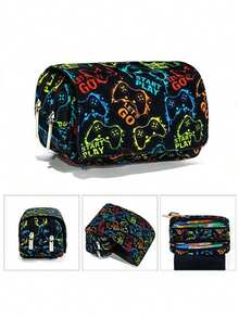 Estuche de lápices unisex, caja de lápices con patrón de doble cara, cartera de gran capacidad, estuche de lápices con compartimentos, adecuado para estudiantes, regalo de vuelta a clases - Multicolor - Ver 5