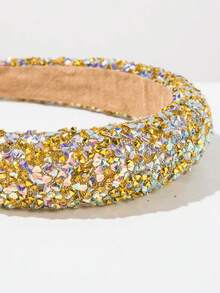 1pc Stylish Korean Bling Rhinestone Sequin Wide Headband, Shiny Sponge Crown Versatile Niche Design Hair Accessory Travel Accessories - FG1514 - Brown - View 2