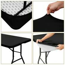 Stretch Fabric Table Top Cap Cover Washable Elastic Universal Rectangle Tablecloth - Black - View 8