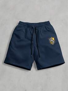 Strevion OBM Men X Harry Potter Quần short nam mùa hè kiểu dáng thường ngày với họa tiết logo nhà Hufflepuff trong Harry Potter. - Màu xanh hải quân - Xem 1