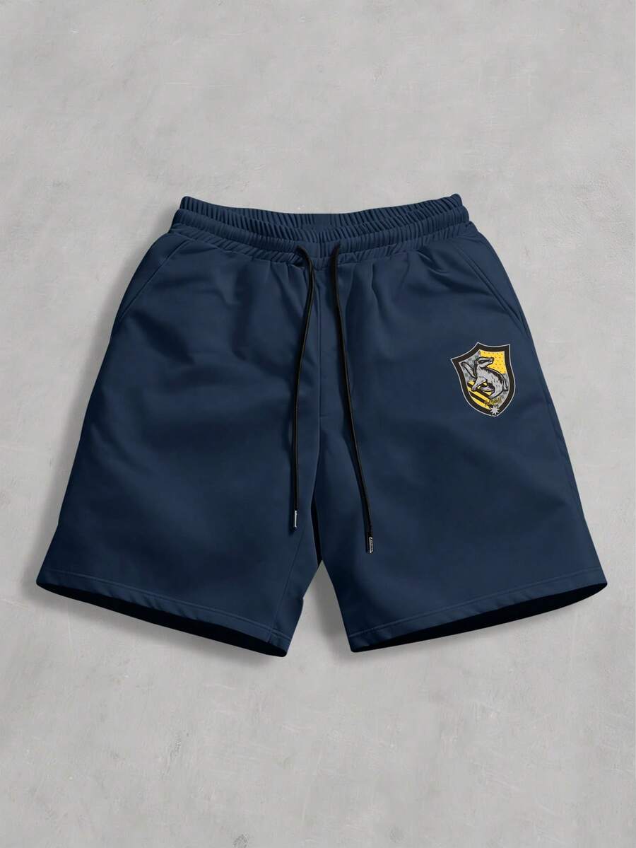 Strevion OBM Men X Harry Potter Quần short nam mùa hè kiểu dáng thường ngày với họa tiết logo nhà Hufflepuff trong Harry Potter. - Màu xanh hải quân - Xem 1