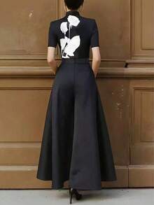 Women's Solid Color Pleated Pocket Wide Leg Loose Casual Pants Black Spring - 白色 - 查看 6