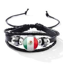 1pc Men's Fashion World Cup National Flag Beaded Adjustable PU Leather Bracelet - Brazil - View 13