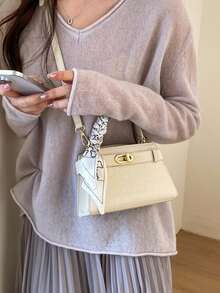 女士迷你时尚斜挎包，新款通勤时尚小方肩包 - 白色 - 查看 4