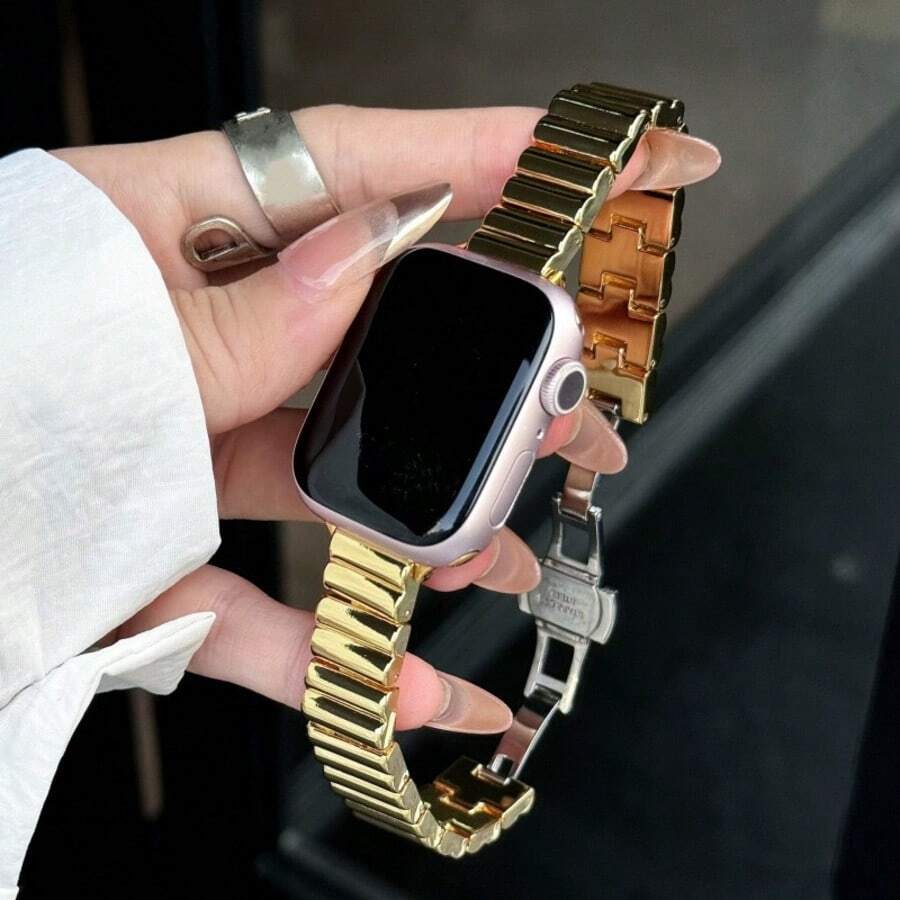 1条不对称金属表带,兼容 42mm、38mm、40mm、41mm、44mm、45mm、46mm、49mm直径,时尚智能手表替换表带,适用于Series Ultra2、Ultra SE2、SE 11、10、9、8、7、6、5、4、3、2、1,男女通用 - 金色 - 查看 1