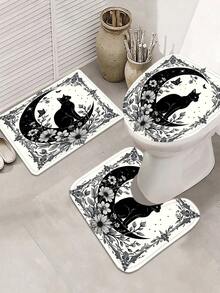 Bộ 1/4 rèm tắm hình mèo và trăng khuyết, họa tiết hoa và bướm, kích thước 70.8x70.8 inch, kèm 12 móc treo. - A - Xem 9