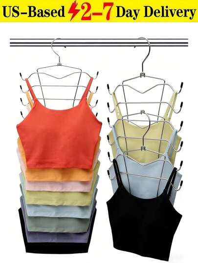 1 pieza Perchero plegable de acero inoxidable para el hogar, estante de secado y almacenamiento de ropa interior, percha metálica de 8 capas para sostener sujetadores, percha vertical de múltiples capas con diseño sin costuras para chalecos, organizador de armario de acero inoxidable de alta resistencia, organizador de sujetadores plegable, artículo esencial para dormitorio universitario, diseño antideslizante y ahorra espacio. Percha para camisetas de tirantes con puntas de goma protectoras para evitar enganches y deslizamientos, organizador de sujetadores de metal resistente, artículo esencial para dormitorio universitario, ahorra espacio en el armario para guardar tops de yoga, trajes de baño y bufandas. Organizador vertical de armario, organizador de sujetadores de alta calidad para una vida organizada, práctico organizador de espacio de armario con ganchos múltiples, ideal para apartamentos para mantener el orden y la limpieza, percha para camisetas de tirantes, accesorios de orga