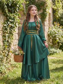 Renaissance Dress Women  Medieval Faire Costumes Halloween Cosplay Over Dress Retro Gown Long Dress - 墨綠色 - 查看 1