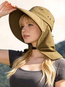 女士抽绳渔夫帽，可调节下巴带设计，柔软面料，防紫外线，防风，时尚，适合旅行、海滩、度假、日常休闲佩戴，夏季适用 - 彩色 - 查看 9