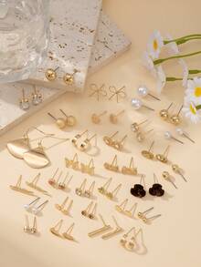 Set Anting Tusuk 30 Pasang Motif Bunga, Pita, Bintang, dan Geometris yang Lucu & Modis, Serbaguna untuk Pakaian Sehari-hari, Kasual, dan Kerja - MultiWarna - View 2