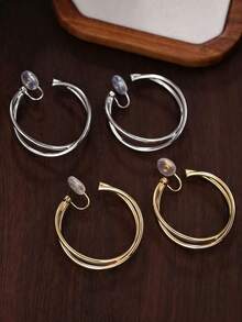 2只夸张双层可旋转大号耳环，简约金属夹式耳环，适合无耳洞人士佩戴 - clip - 查看 1