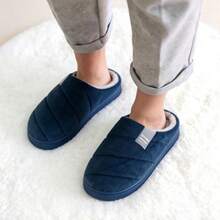 Zapatillas de estar por casa interiores de punto para hombres, forradas térmicas suaves antideslizantes, comprar un número talla grande grande - Azul Marino - Ver 4