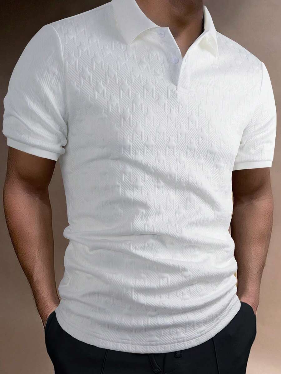 1件男士休闲白色纹理面料短袖Polo衫 - 白色 - 查看 1