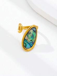 1 Pc 18K Gold Plated Asymmetrical Statement Ring For Women - Stackable Chunky Rings Set - Mother Of Pearl Jewelry For Daily And Party Wear - Multicolor - View 13