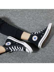 匡威男女通用经典高帮帆布鞋，2026年春季新款，学生及情侣休闲运动鞋 - 黑色 - 查看 8