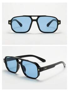 2pcs Men's PC Material Classic Square Double-Bridge Glasses, Minimalist Stylish Fashion, Suitable For Party, Casual, Holiday, Travel, Beach, Daily Wear - 2pcs Combination - View 3