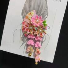 Japanese Kimono Headwear Ancient Style Handmade Flower Hair Clip Cloth Sweet Tassel Flower Hairpin - A7 - 查看 8
