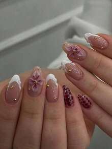 24pcs Almond-Shaped 3D Gel Nail Stickers, Floral Nail Art Design, French Tip Stickers, Pearl Decor, Perfect Fit Acrylic Nail Kit, Includes: 1pc Jelly Gel And 1pc Nail File, Bloominggelnails French Manicure, Suitable For Women's Daily Work, Festivals, Parties, Etc. Nail Supplies 6POA - 多色 2 - 查看 8