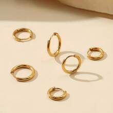4 Pairs High Quality Stainless Steel Gold Hoop Earrings, Anti-Allergy, Minimalist Elegant, Fashion Jewelry Accessories For Women, Suitable For Daily Wear Or Parties, A Refined Gift For Her - Gold - View 4
