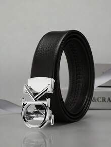 Cinturón de cuero para hombres con hebilla automática de aleación, cinturón de grano de litchi de moda, cinturón de pantalones con hebilla con letra de estudiante - Multicolor - Ver 4