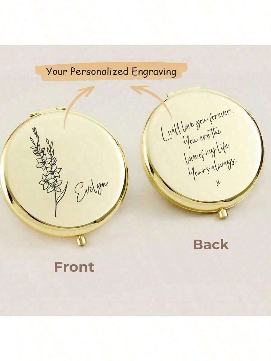 Personalized Pocket Mirror Wedding Favor, Engraved Bridesmaid Gift, Floral Bridesmaid Invitation Anniversary Gift, Minimalist Luxury Style - Multicolor - View 1