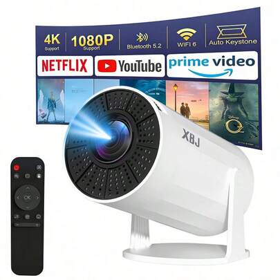 XBJ Newly Upgraded Mini Projector, Supports Auto Keystone And Manual Focus For Perfect Alignment. Features 3D Dolby Audio, Projector 4K, And Is Compatible With Android 12, Enabling Seamless Smartphone Syncing. With Built Apps, Upgraded Bluetooth 5.4 And Wi-Fi 6, This Full HD 260 ANSI Projector For Movies Is Equipped With A Six-Axis Gyroscope For Greater Accuracy And Speed. Ideal For Home Cinema And Projector Bedroom Use, It Suits Bedrooms, Living Rooms, Outdoor Camping, Gardens, Yoga Casting, Travel, Parties And Office Settings. A Perfect Gift For Halloween, Christmas, Valentine's Day And Back-To-School Season.