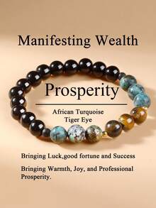 Vòng tay thịnh vượng thời trang dành cho nam giới: Đá mã não đen và ngọc lam châu Phi, đá quý bảo vệ, mang lại sự giàu có, quà tặng ngày lễ, trang sức nam, giúp cân bằng cuộc sống, tăng sự tự tin. - Nhiều màu - Xem 1