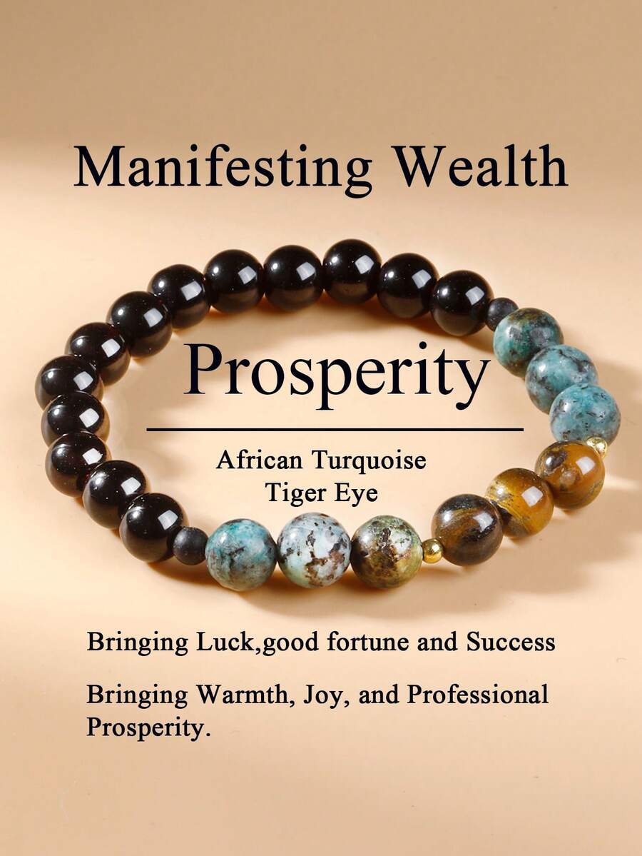 Vòng tay thịnh vượng thời trang dành cho nam giới: Đá mã não đen và ngọc lam châu Phi, đá quý bảo vệ, mang lại sự giàu có, quà tặng ngày lễ, trang sức nam, giúp cân bằng cuộc sống, tăng sự tự tin. - Nhiều màu - Xem 1