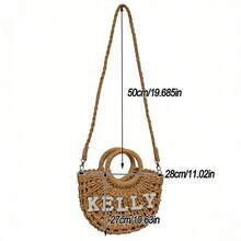 1 pieza Bolso de paja tejido a mano tipo bandolera, se puede personalizar con letras de perlas falsas, adecuado para vacaciones de primavera/verano, uso diario - Multicolor - Ver 5