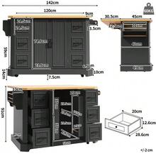 Mobile Kitchen Island, Kitchen Unit, Kitchen Trolley With 2 Doors And 6 Drawers, With Wheels, (120x45(75)X91 Cm), White/Black - Black - View 5