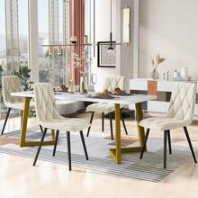 Dining Set (117x68 Cm Dining Table With 4 Chairs), Rectangular Dining Table, Modern Kitchen Table Set, Beige Twill Velvet Dining Chair, Gold Table Legs - Beige - View 3
