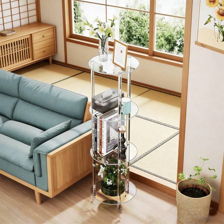 1 Bộ Bàn Phụ Bằng Acrylic, Bàn Đầu Giường Đa Chức Năng Thích Hợp Cho Phòng Ngủ, Phòng Khách, Hành Lang. - Trong suốt - Xem 1