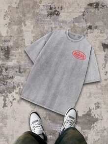 1pc Creative And Versatile, Von Dutch Brand Green Snake And Floral Illustration, Paired With Text "THE ORIGINAL Von Dutch", "LOS ANGELES CHOP SHOP BR", American Retro Motor Style, Light Gray Washed T-Shirt Base Men's And Women's T-Shirts, 230G Wash Cotton High-Quality Cotton Printed T-Shirts, Suitable For Street Retro And Outdoor Sports And Leisure, Y2K Style Outfit, Ball Sports T-Shirts, Perfect Gifts. Men's Clothing Shirts - 灰色 - 查看 2