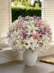 54pcs Artificial Lily & Baby's Breath Flowers, Suitable For Wedding, Mother's Day, Home Decor, Holiday Table Centerpiece, Gardening, Birthday Party, Wedding Bouquet, Home, Wedding, Birthday Party, Dining Table, Gardening, Classroom Decoration - Multicolor - View 5