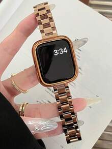 Dây đeo đồng hồ nữ cao cấp màu vàng hồng bằng kim loại, tương thích với Apple Watch 46mm 38mm 40mm 41mm 42mm 44mm 45mm 49mm. Tương thích với Series 11 10 9 8 7 6 5 4 3 2 1 SE Ultra 2. Phụ kiện dây đeo đồng hồ thông minh. - Hoa hồng vàng - Xem 3