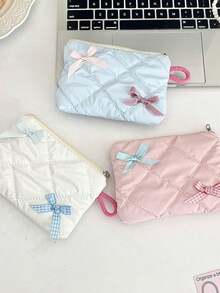 Bolsa de maquillaje con decoración de lazo, bolsa de maquillaje portátil para lápiz labial, bolsa de aseo, bolsa de almacenamiento variado, monedero, bolsa de almacenamiento de toallas menstruales, adecuada para compras, fácil de transportar, adecuada para viajes, adecuada para regalar a amigos y familiares, regalos de cumpleaños, regalos festivos, regalos para damas de honor, recuerdos - Multicolor - Ver 4