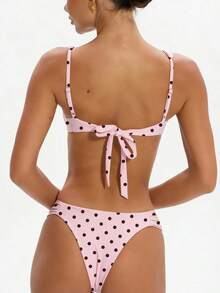 Women's 2 Piece Bikini Set Solid Color Sleeveless Bra And Low Waist Briefs Fashion Bathing Suit - 拼花色 - 查看 2