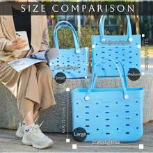 Hot Pink EVA Beach Bag XL, Waterproof Rubber Tote For Women & Men, Lightweight Sandproof Pool Boat Travel Bag, Washable Easy Clean Beach Tote With Holes - 玫紅色 - 查看 7