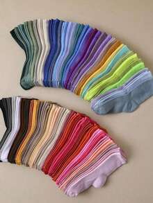 10 Pairs Random Color Women's Breathable Moisture-Wicking Mid-Calf Socks, Versatile High Socks, Best Socks, Colorful Socks - Multicolor - View 2