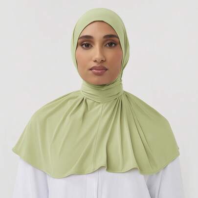 1pc Hijab Cap, Women's Middle Eastern Arabic Dubai Turkey Solid Color Classic Minimalist Casual Elegant Humble Modal Silk Soft Breathable Comfortable Long Brim 2-In-1 Scarf Turban Hijab Cap, Suitable For Daily Life, Festivals, Gatherings, Worship