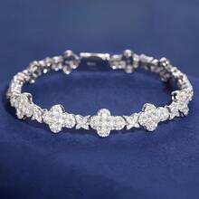 10Mm Moissanite  Sterling Silver 0.21oz Hip Hop Cross Bracelet Women Party Music Festival Jewelry Perfect Christmas Halloween Birthday Gift - 銀色 - 查看 1