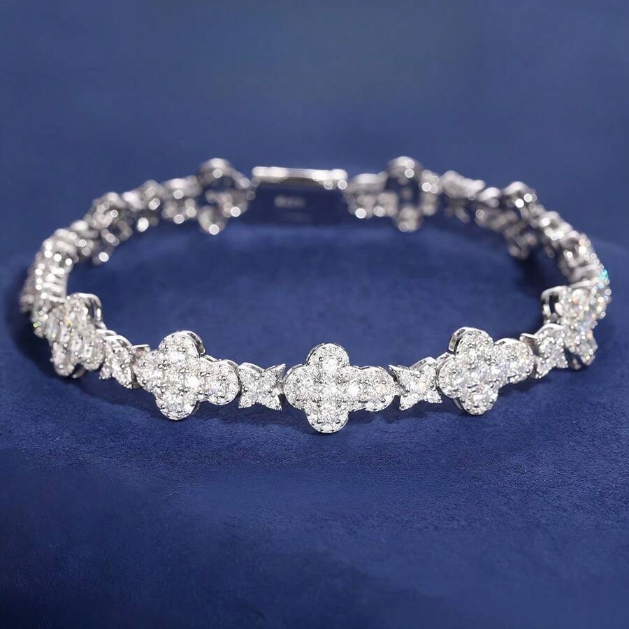 10Mm Moissanite  Sterling Silver 0.21oz Hip Hop Cross Bracelet Women Party Music Festival Jewelry Perfect Christmas Halloween Birthday Gift - 銀色 - 查看 1