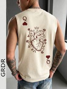 Camiseta de tirantes casual de cuello redondo con estampado de verano para hombre GRDR - Albaricoque - Ver 9