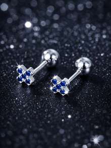 1pc 925 Sterling Silver Star Diamond Stud Earrings, CZ Ball Screw Back Earrings, Sleeping Earrings, Hypoallergenic Earrings, Jewelry Gift For Women - Single Earring - View 7