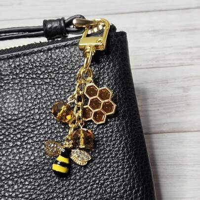 Gold Bee Bag Charm, Bee Wallet Pendant, Zipper Pull, Notebook Hanging Decor, Bee Themed Bag Charm, Beaded Bag Charm, Gold Bag Charm, Animal Bag Charm, Honeycomb Bag Charm, Chain Bag Charm, Beaded Bag Charm, Alloy Bag Charm, Women's Bag Charm, Animal Themed Bag Charm, Backpack Decoration, Earphone Case Hanging Decor, Camera Hanging Decor, Handbag Hanging Decor, Crossbody Bag Hanging Decor, Holiday Gift, Easter Gift, Valentine's Day Gift, Gift For Best Friend