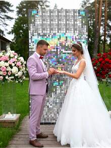 18片彩虹银色闪光墙面背景板 - 适用于婚礼、迎婴派对、性别揭晓派对、单身派对、毕业典礼、生日派对和其他庆祝活动，闪亮亮片装饰，适用于婚礼仪式和派对 - 彩色 - 查看 6